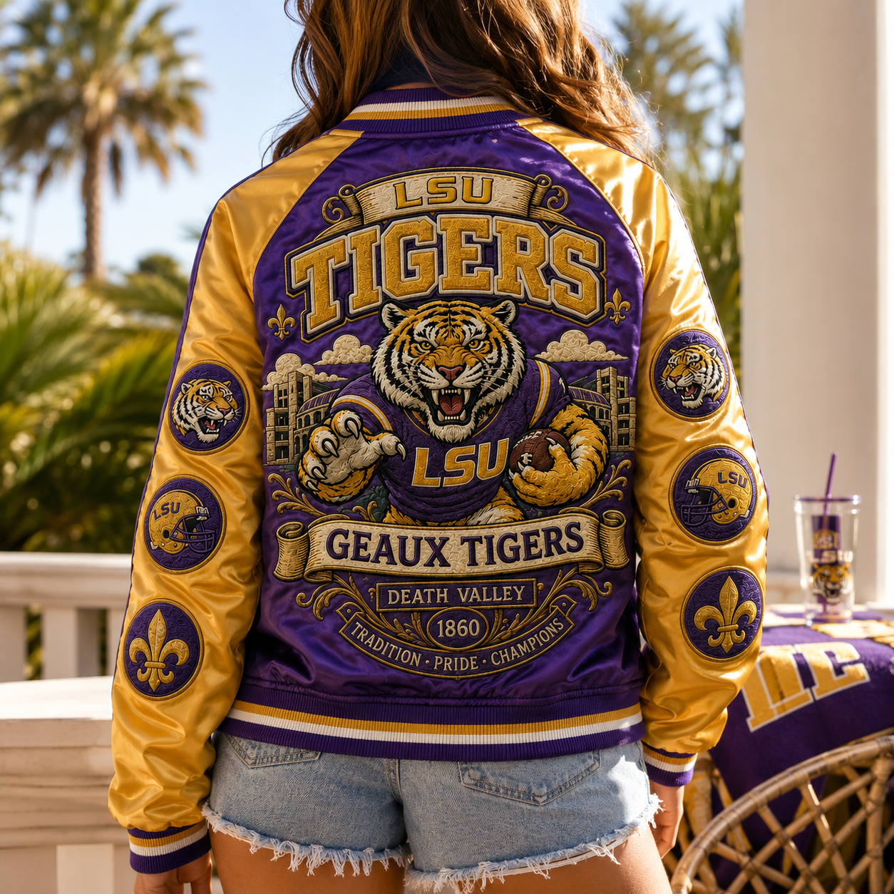 PREMIUM LSU SATIN BASEBALL JACKET NTNA