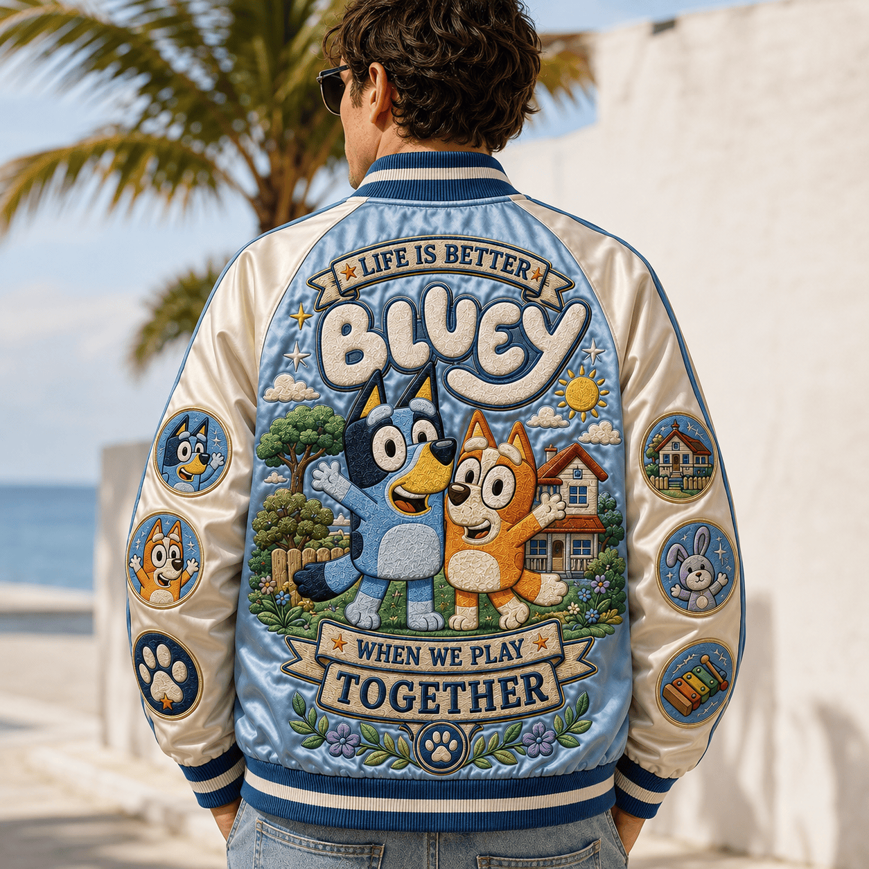 PREMIUM BLU SATIN BASEBALL JACKET NTNA