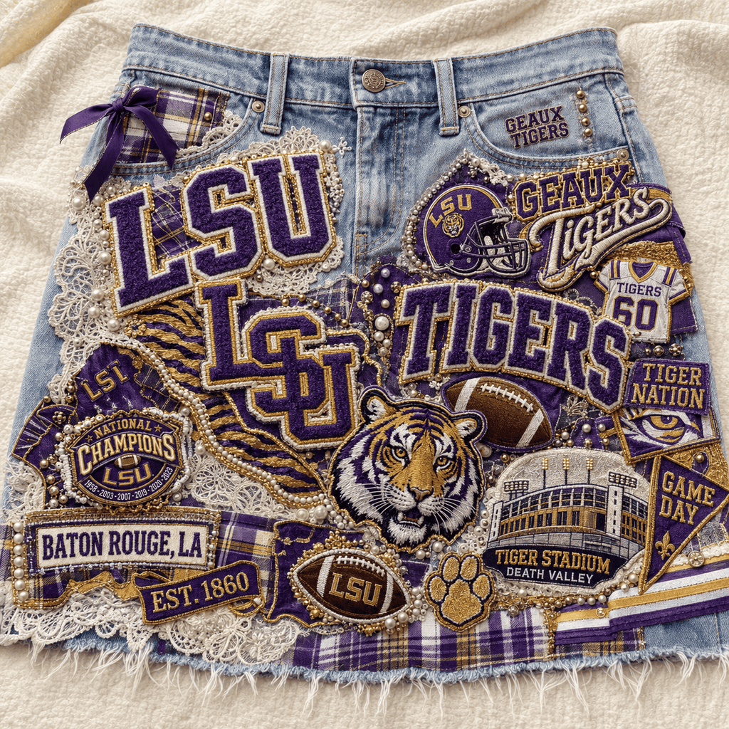 LSU Embellished Denim Skirt NTKO