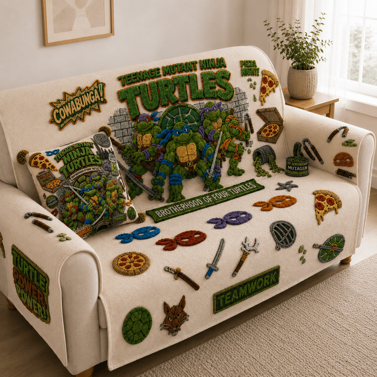 TMNT Tufted Sofa Cover & Pillow Set DNBN