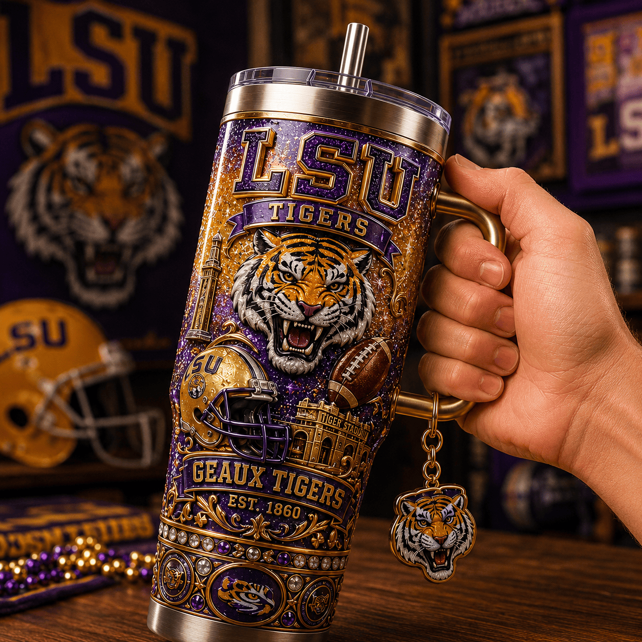 LSU 40oz Tumbler With Handle TTNL