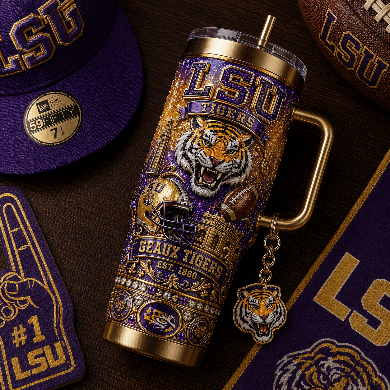 LSU 40oz Tumbler With Handle TTNL