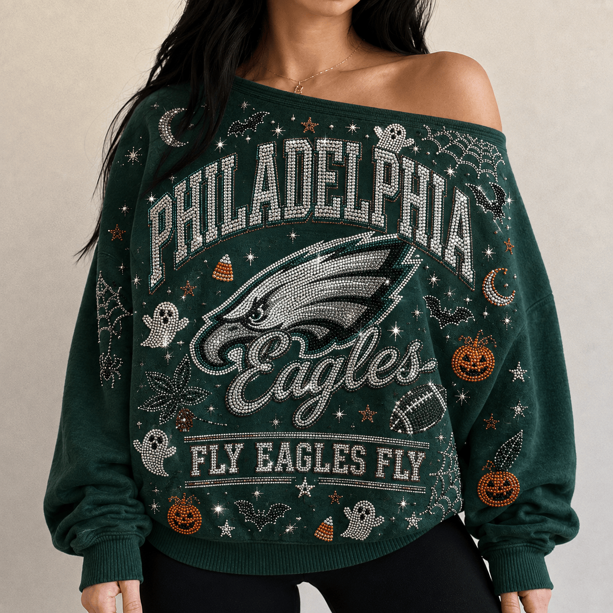PLDE 3D SHOULDER RHINESTONE SWEATSHIRT DNBN