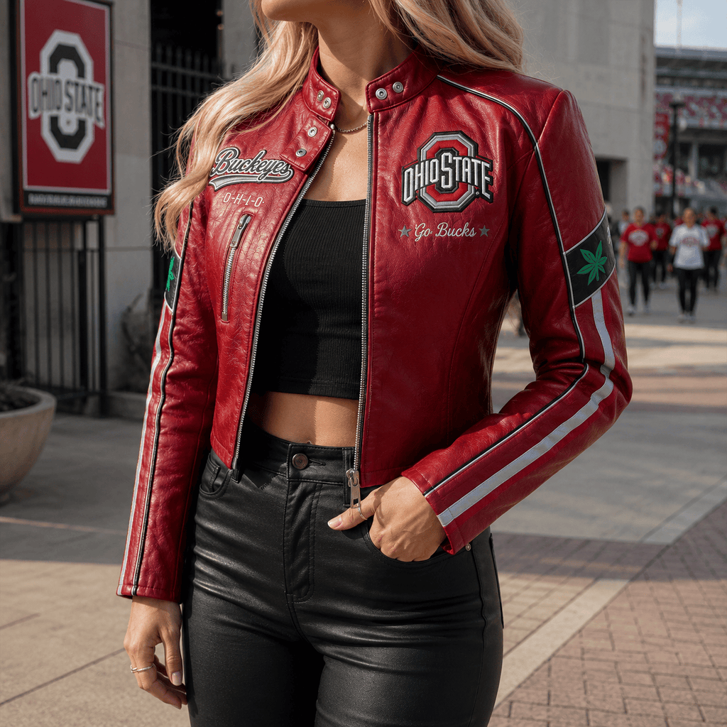 Premium OSB Cropped Leather Zipper Jacket TNSM