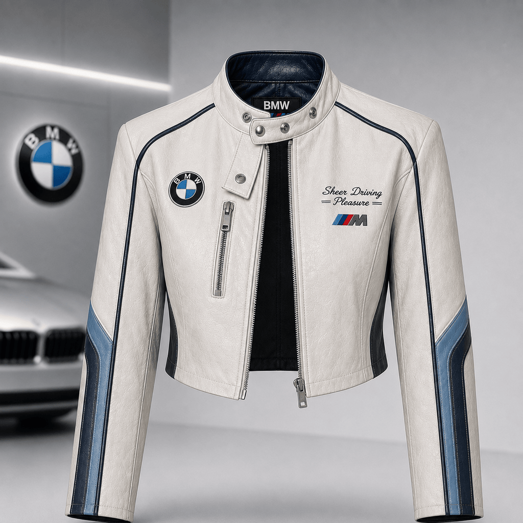 Premium BW Cropped Leather Zipper Jacket TNSM