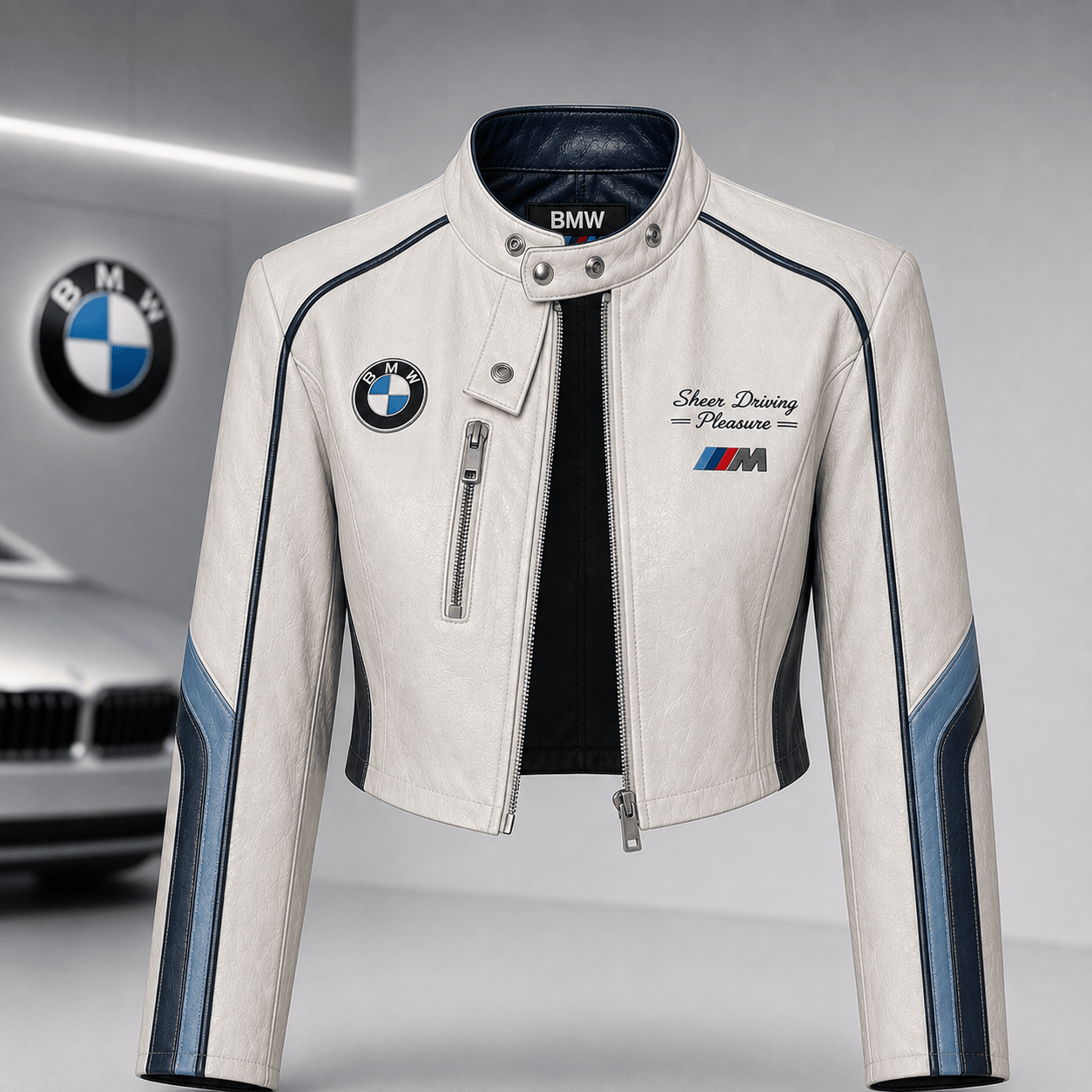 Premium BW Cropped Leather Zipper Jacket TNSM