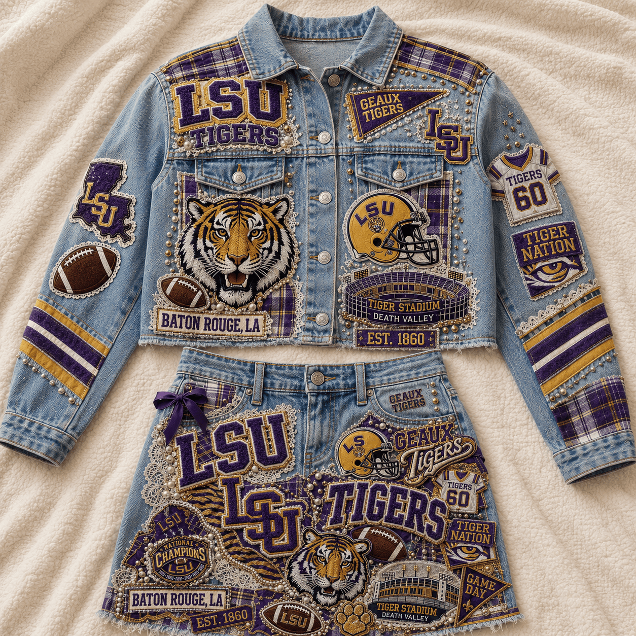 LSU Embellished Denim Set NTKO