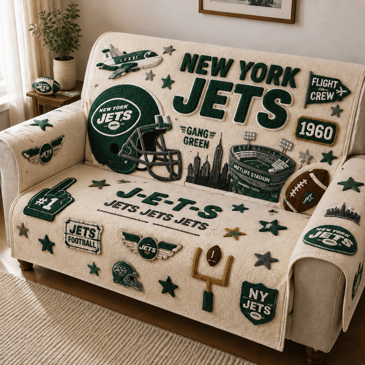 NYJ Tufted Sofa Cover & Pillow Set DNBN