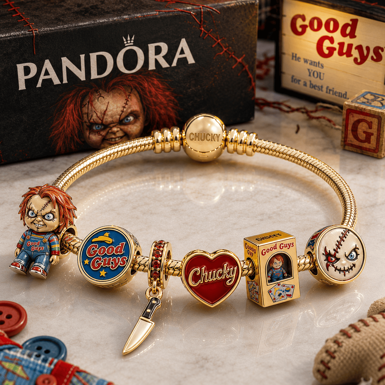 CKY Gold Charm Bracelet Set BMD