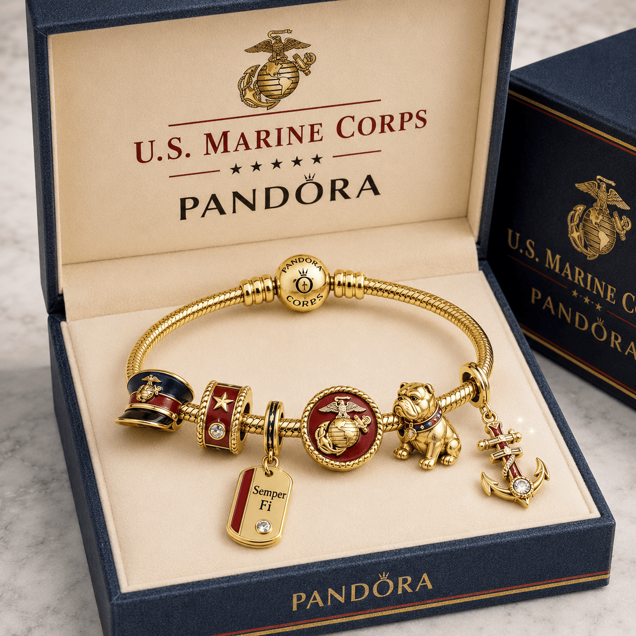 USMC Gold Charm Bracelet Set TTTT