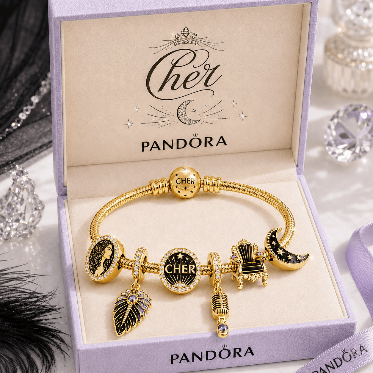 CHER Gold Charm Bracelet Set TTTT