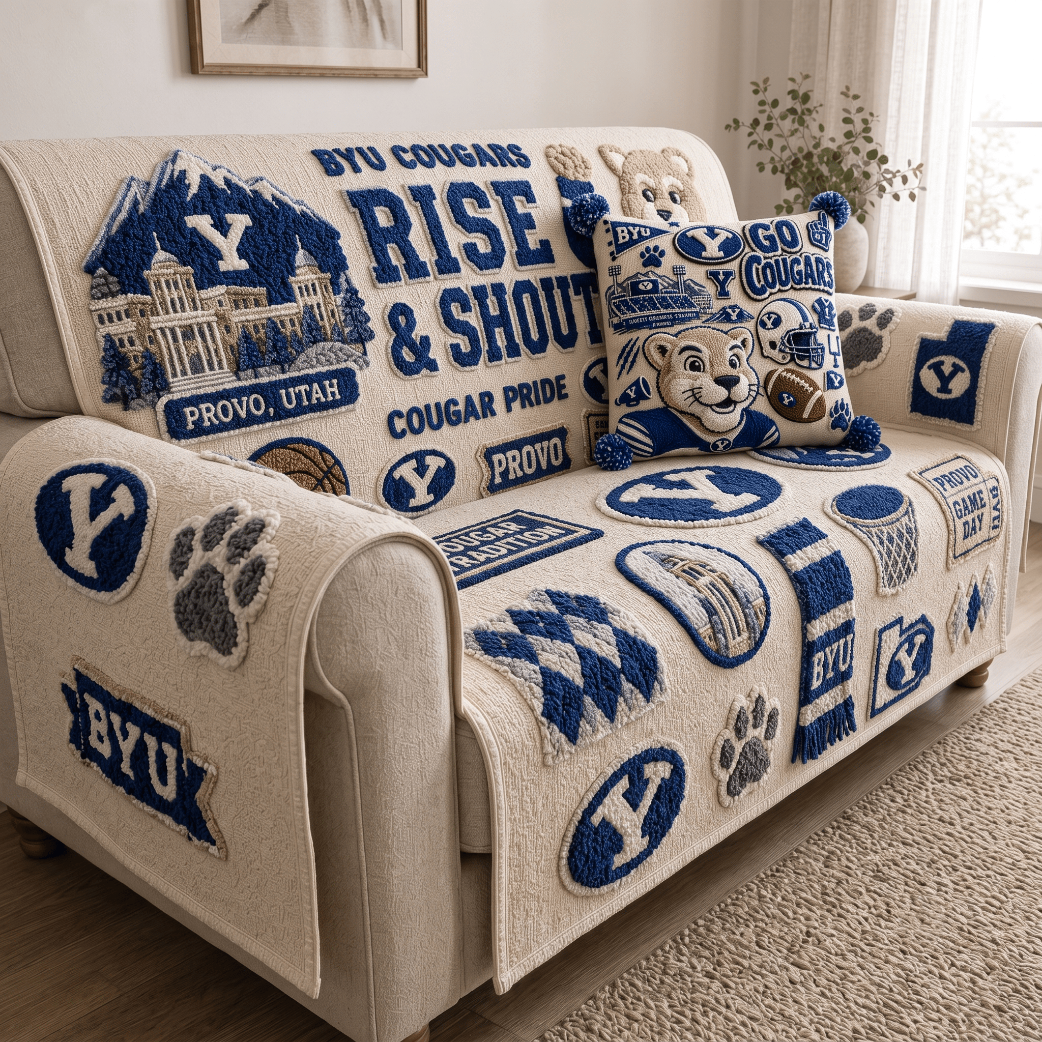 BYU Tufted Sofa Cover & Pillow Set HTTT