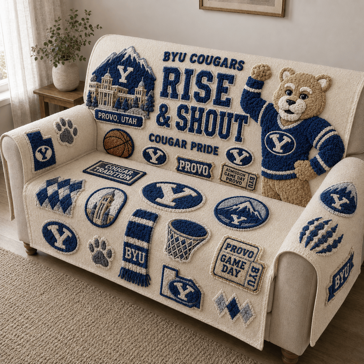 BYU Tufted Sofa Cover & Pillow Set HTTT