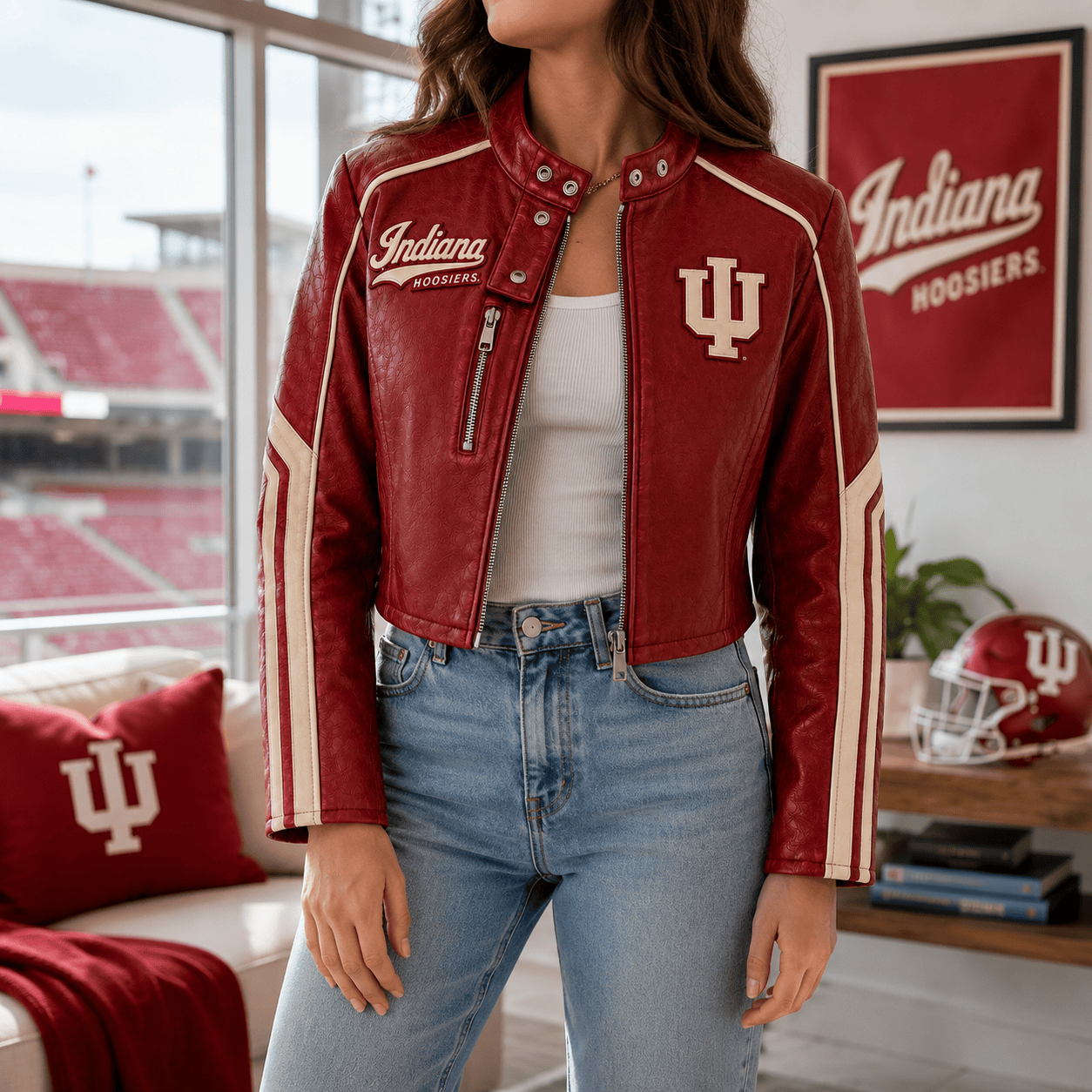 Premium IDH Cropped Leather Zipper Jacket TNSM