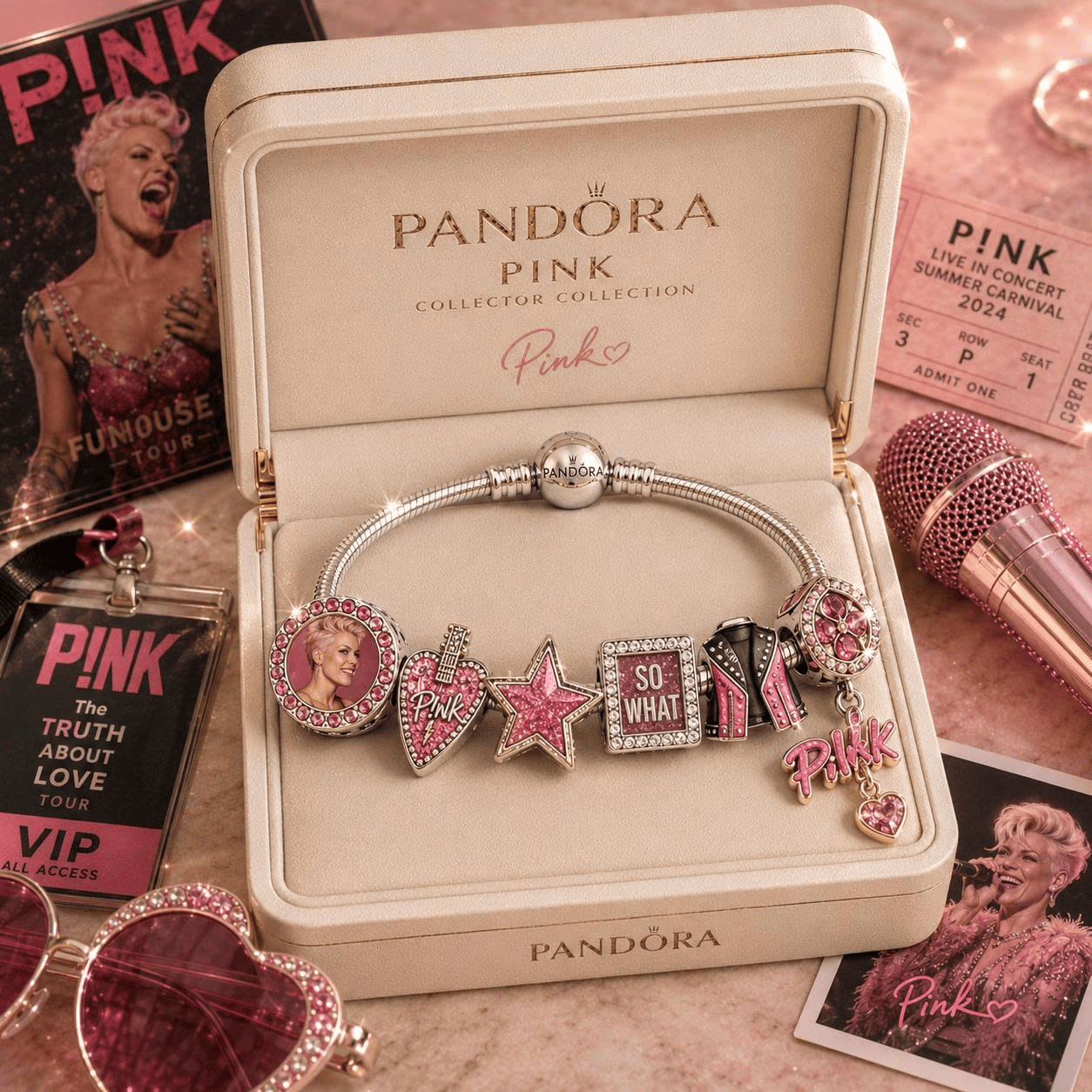 PNK Sliver Charm Bracelet Set NHVH