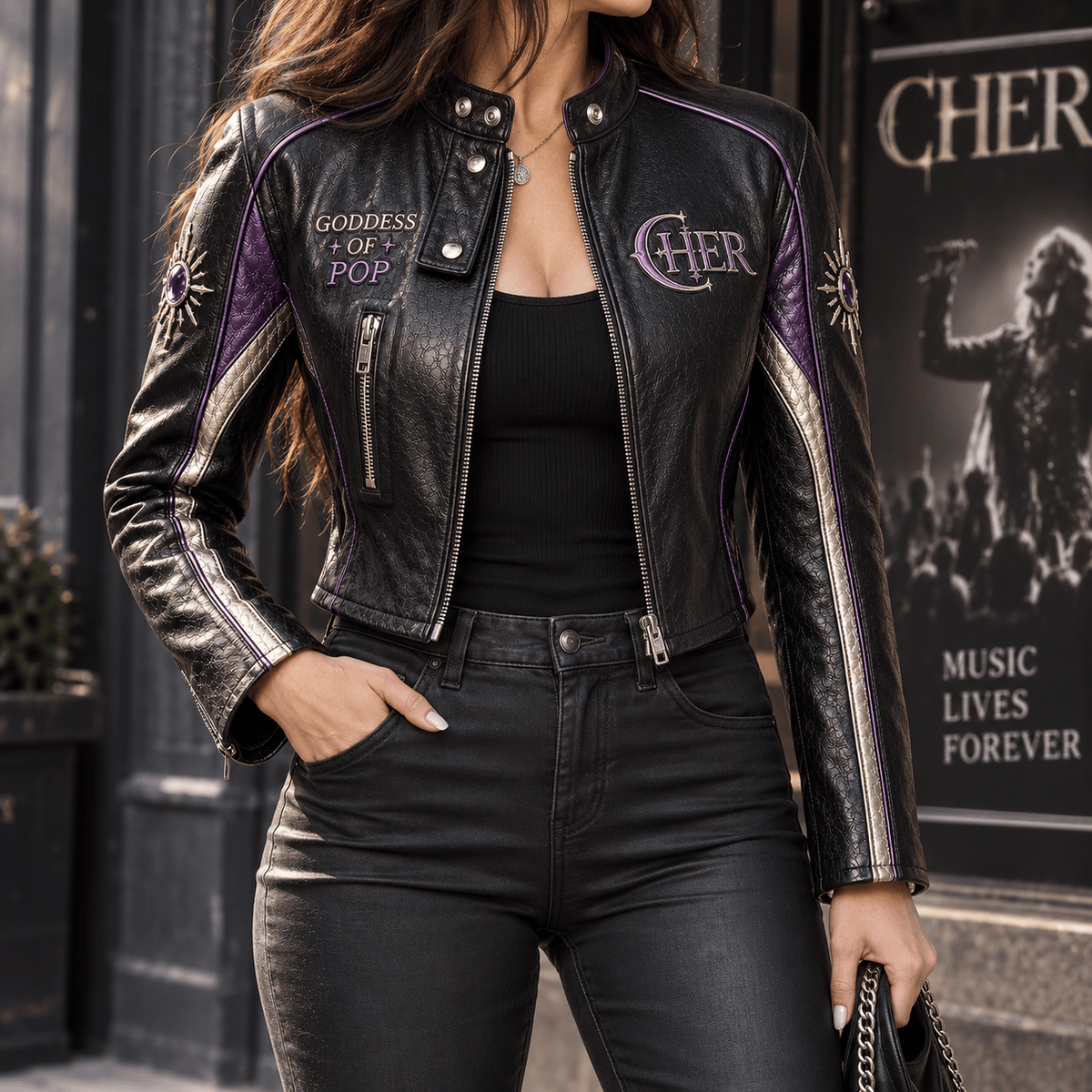 Premium CHER Cropped Leather Zipper Jacket PVNA