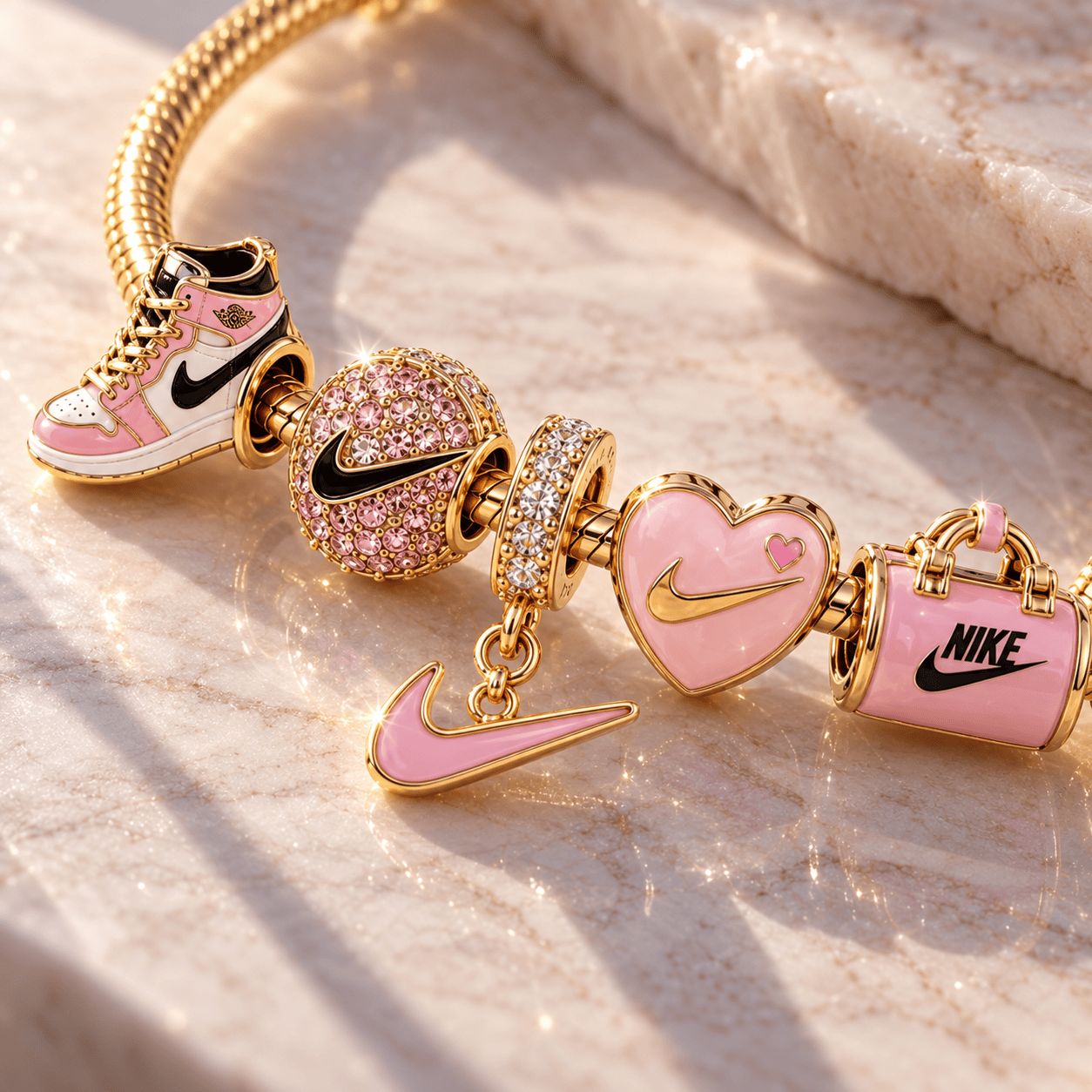 NIKE Gold Charm Bracelet Set TTN
