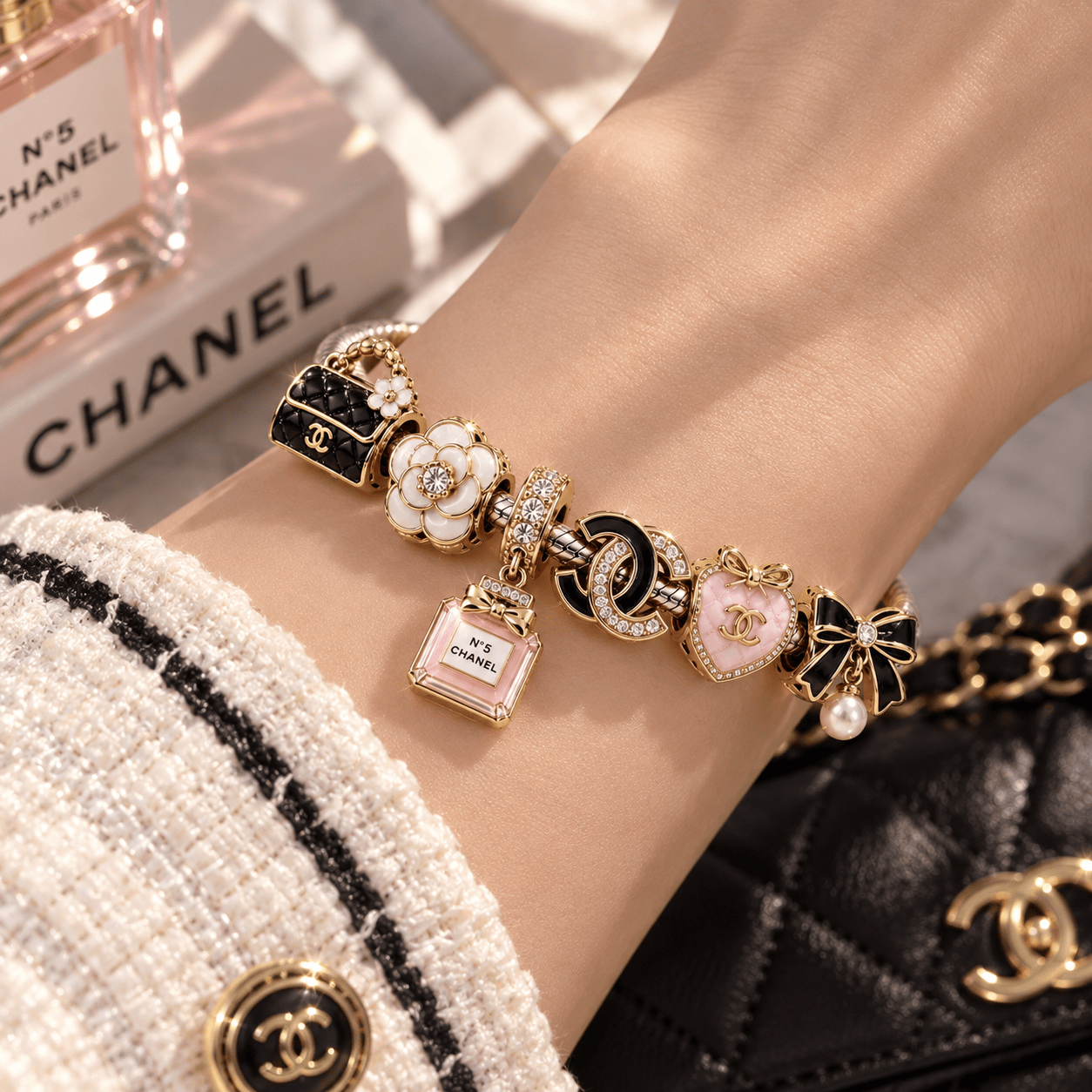 CHANEL Silver Charm Bracelet Set TTN