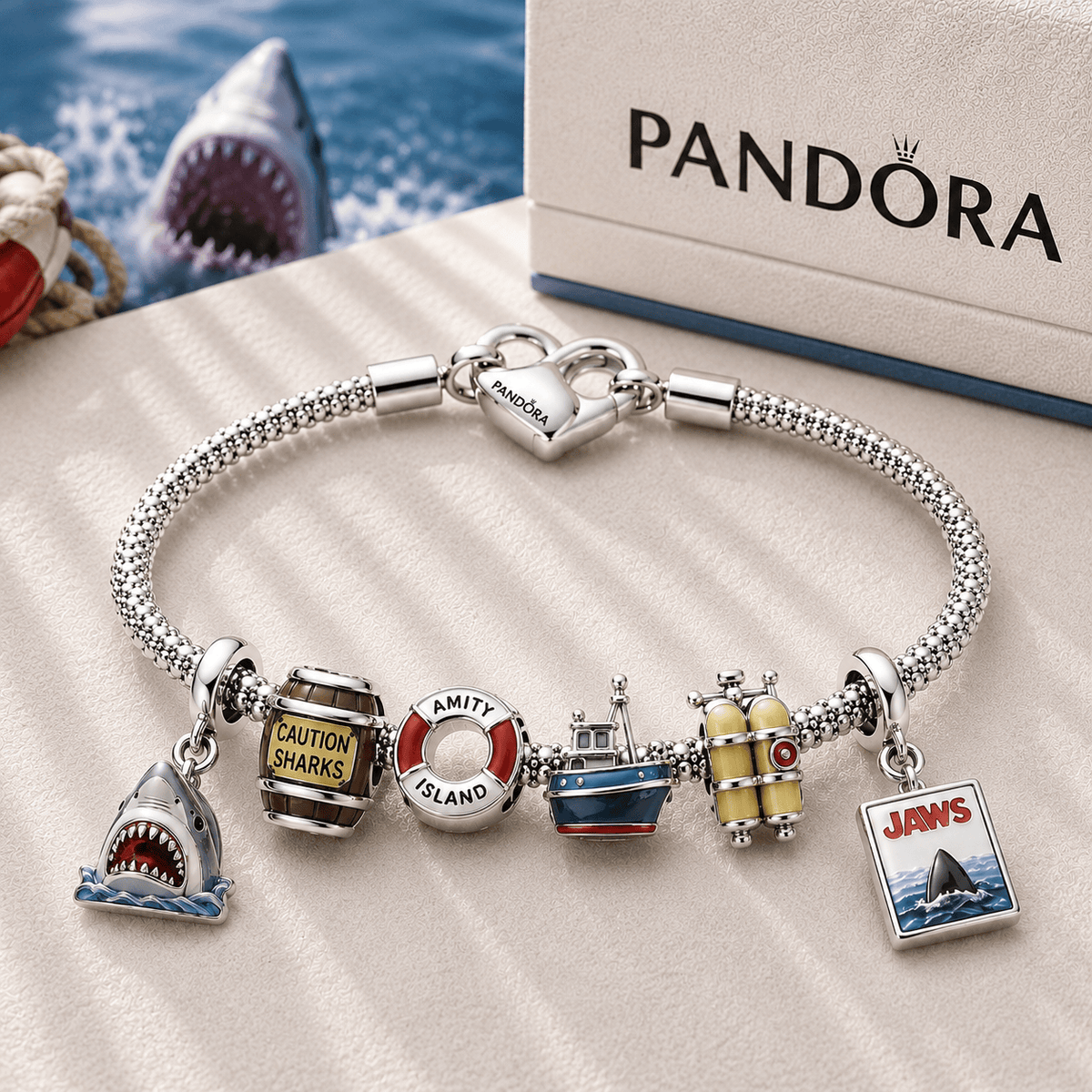 JAWS Silver Charm Bracelet Set TTTT