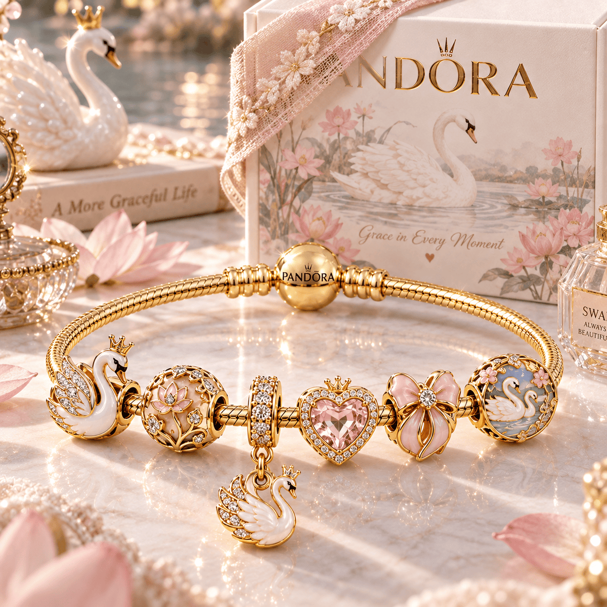 SWAN Gold Charm Bracelet Set PTT