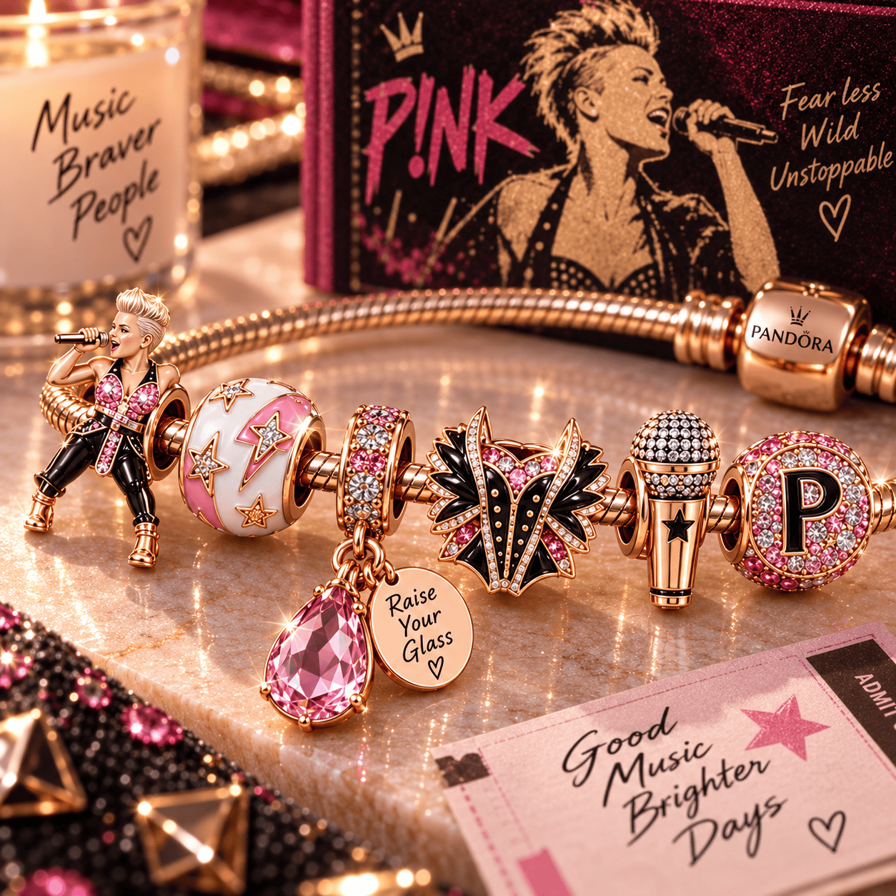 PNKN Gold Charm Bracelet Set PNPA