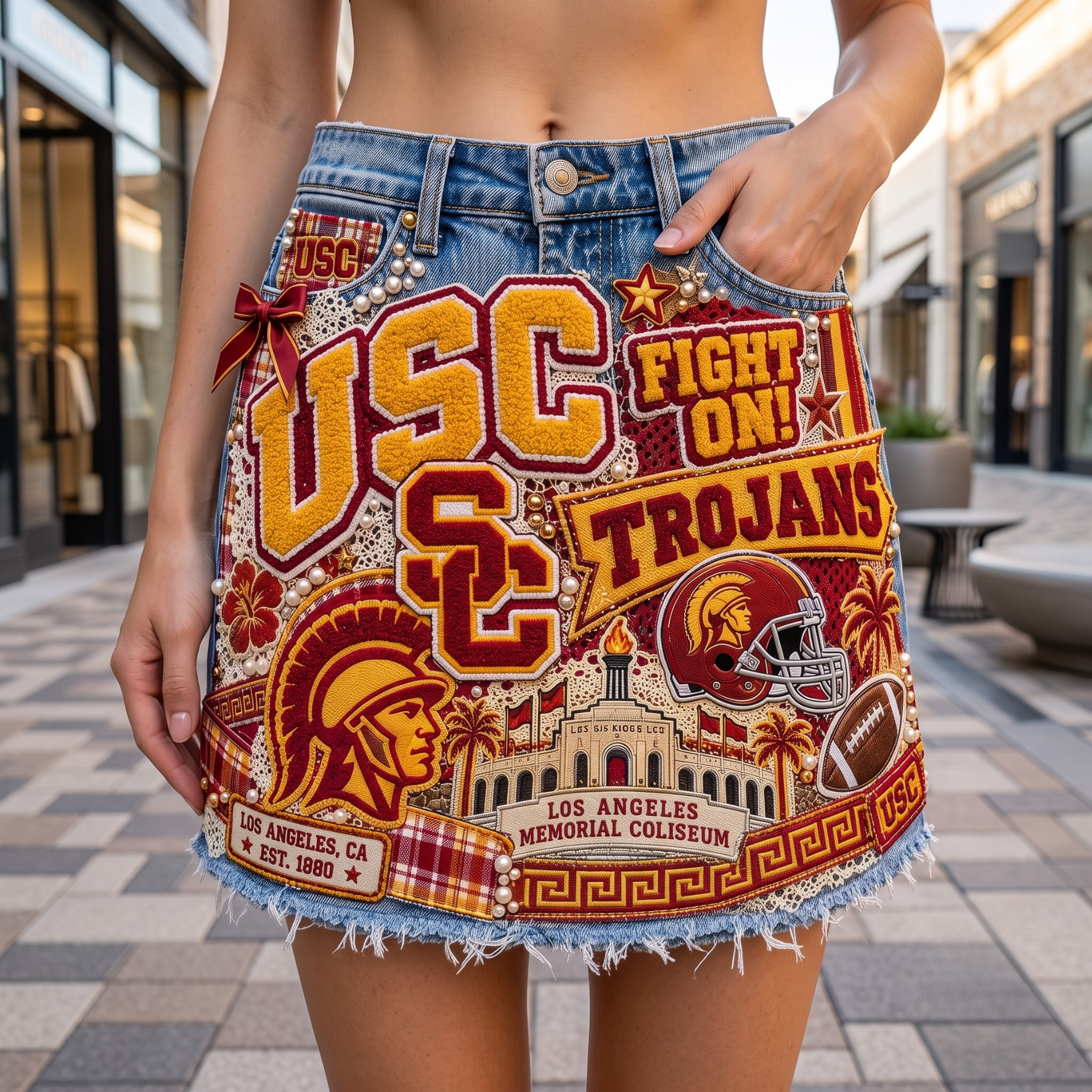 USC Embellished Denim Skirt NTKO
