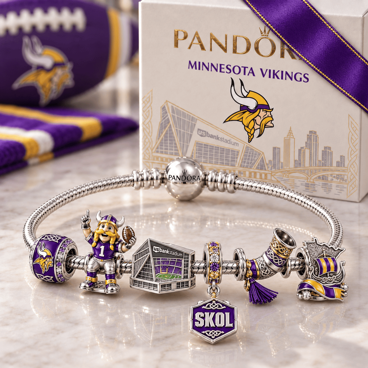 MNV Silver Charm Bracelet Set HQH
