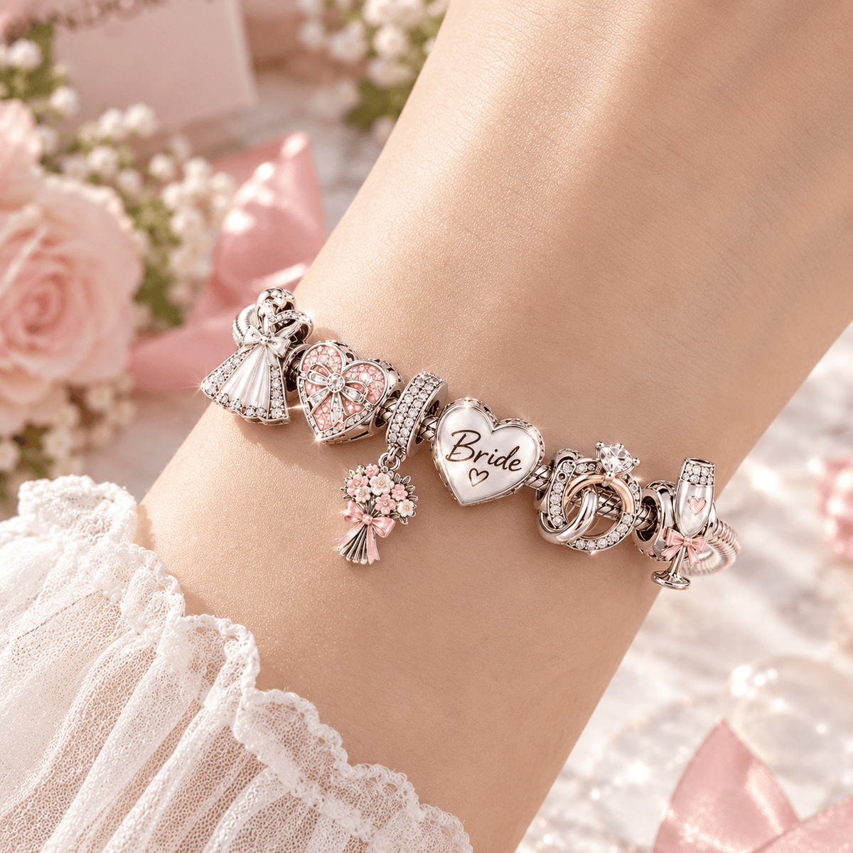 BRIDE Silver Charm Bracelet Set TTN