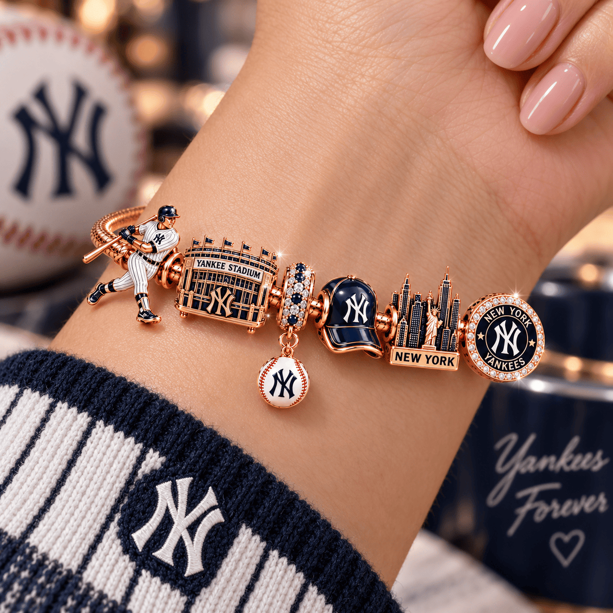 NYY Gold Charm Bracelet Set PNPA