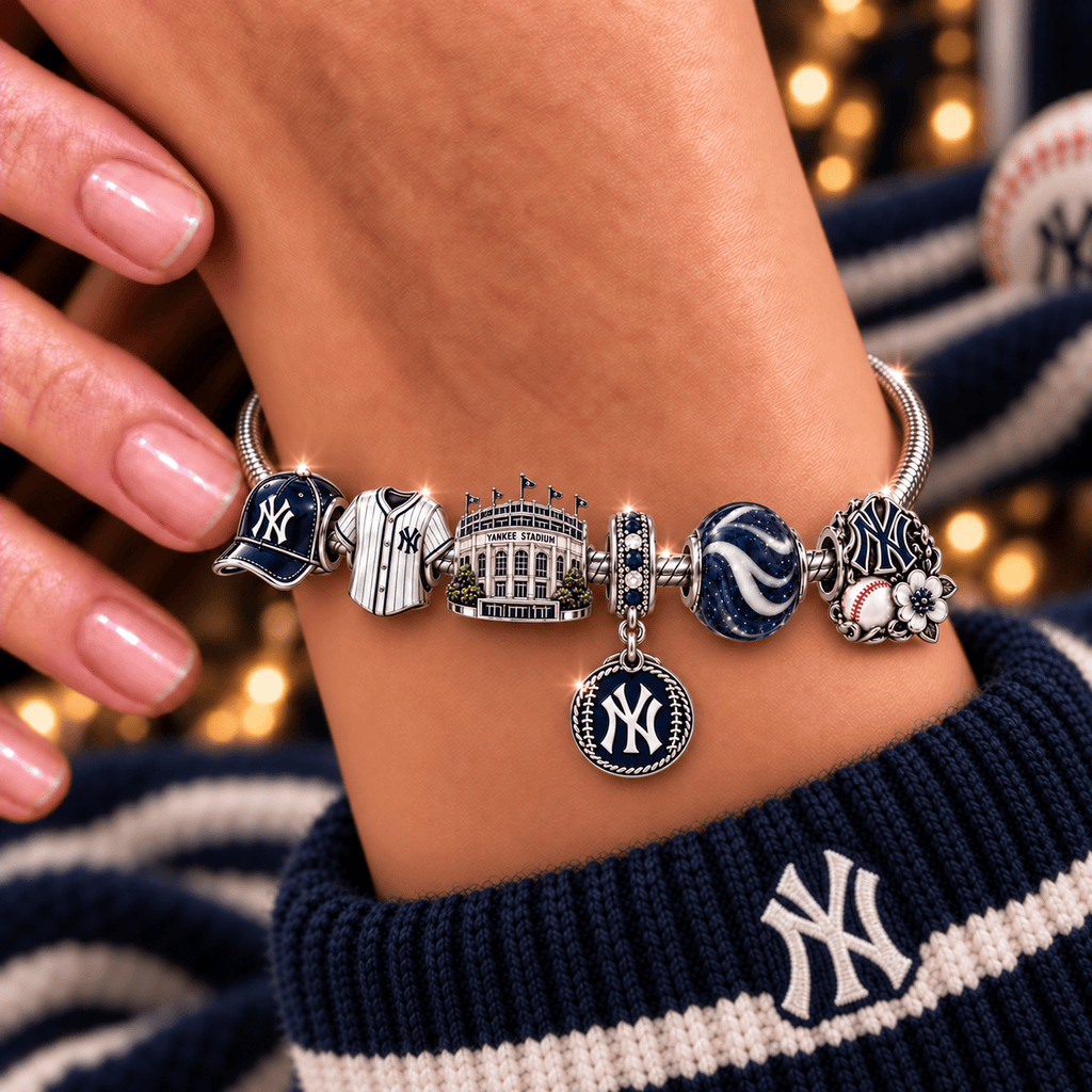 NYY Silver Charm Bracelet Set NHVH