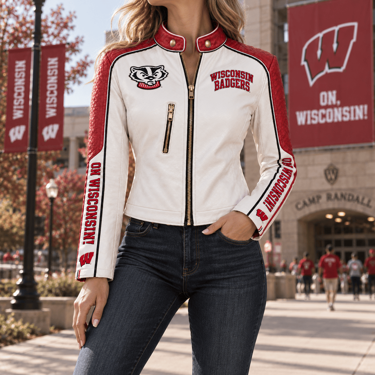 Premium WBG Cropped Leather Zipper Jacket PVNA