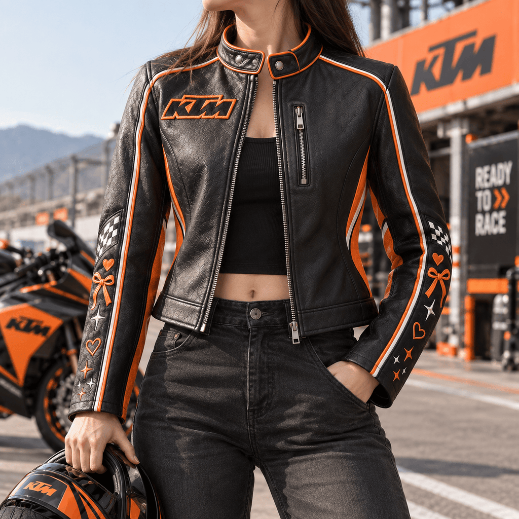 Premium KTM Cropped Leather Zipper Jacket PVNA