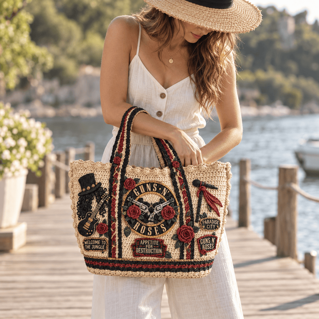 GNR Straw-Style Embellished Tote Bag HTTT