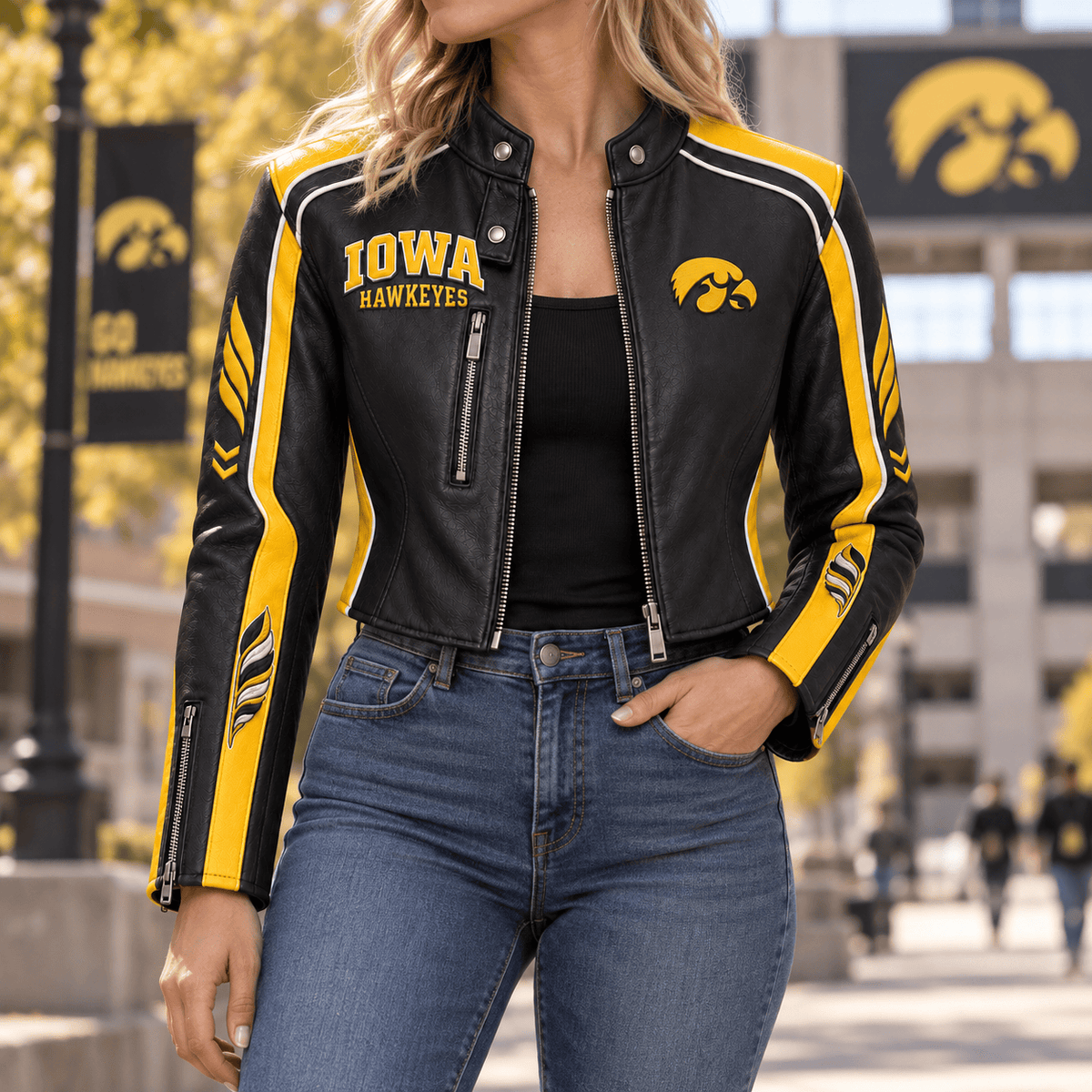 Premium IWHK Cropped Leather Zipper Jacket TTMH