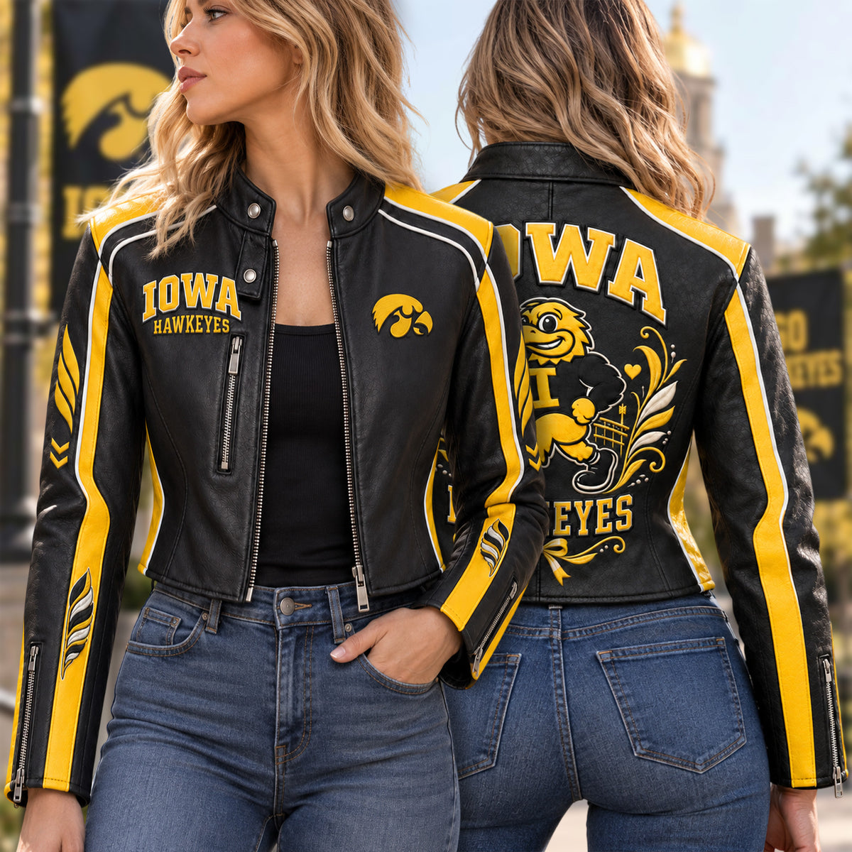 Premium IWHK Cropped Leather Zipper Jacket TTMH