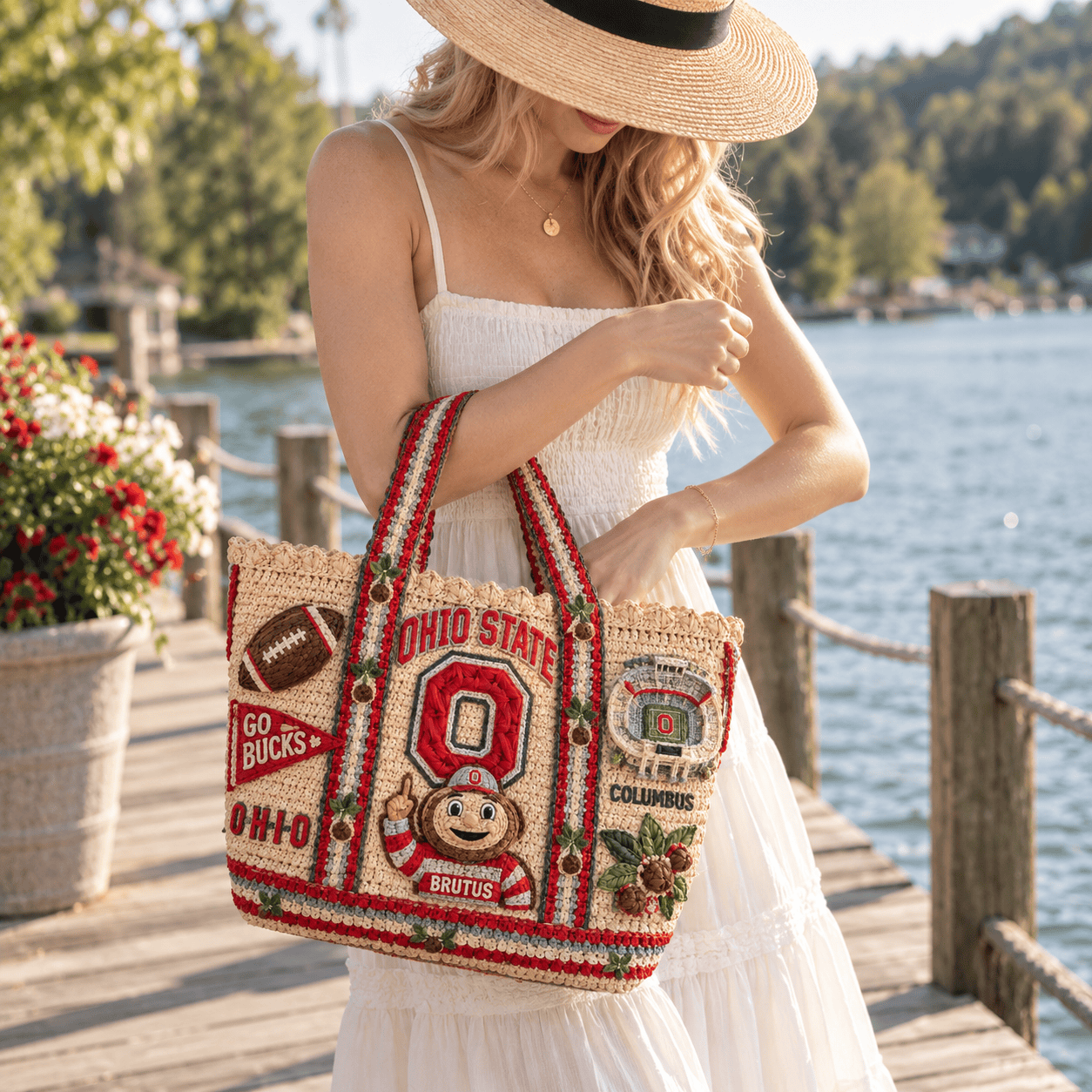 OSB Straw-Style Embellished Tote Bag HTTT