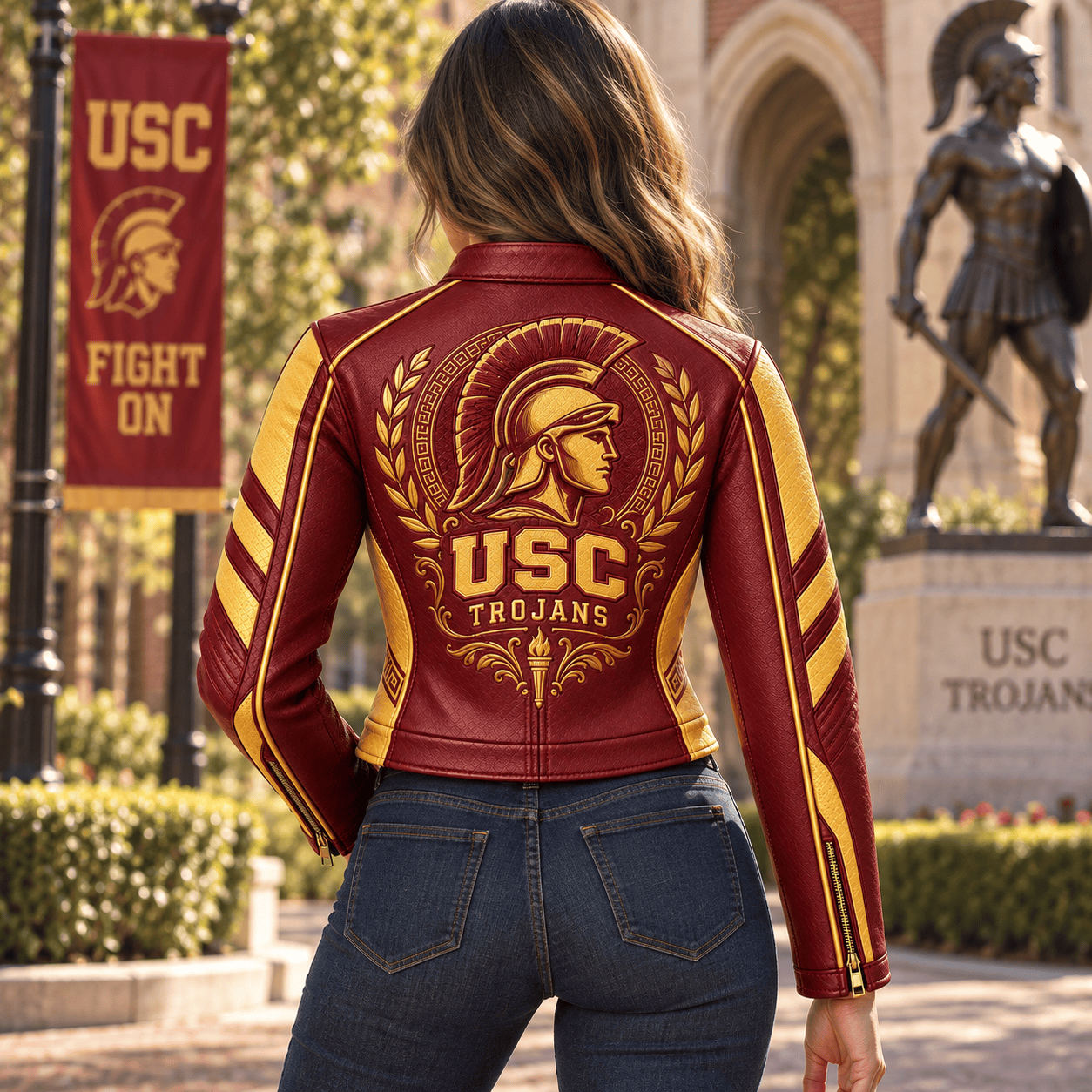Premium USC Cropped Leather Zipper Jacket TTMH