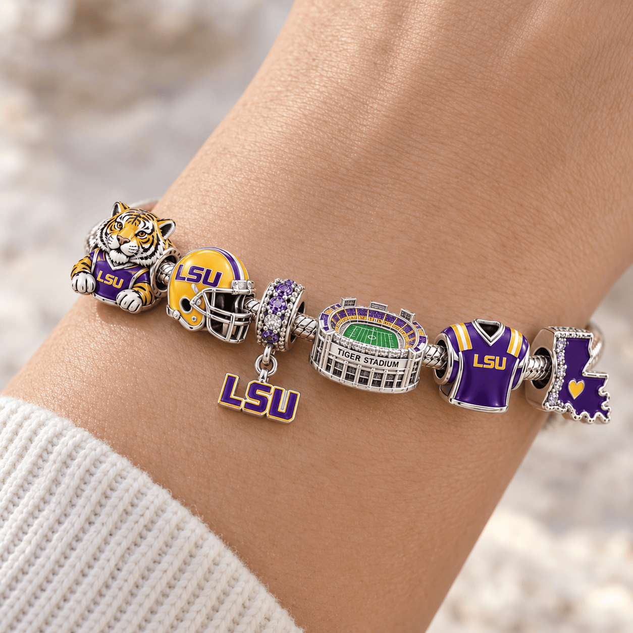 LSU Silver Charm Bracelet Set PTKL