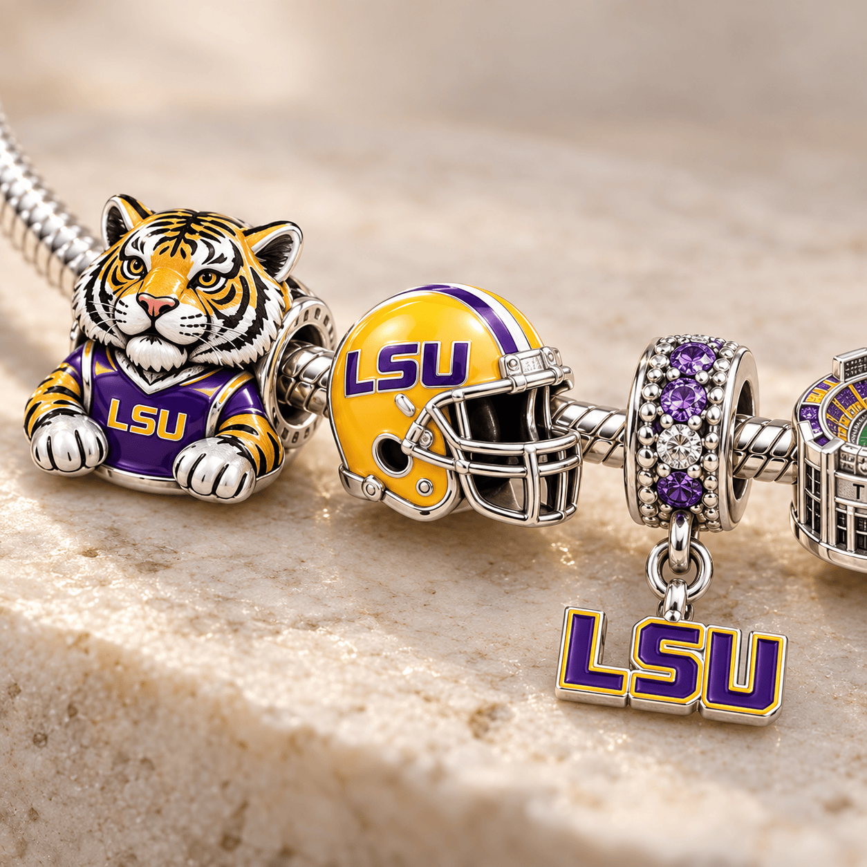 LSU Silver Charm Bracelet Set PTKL