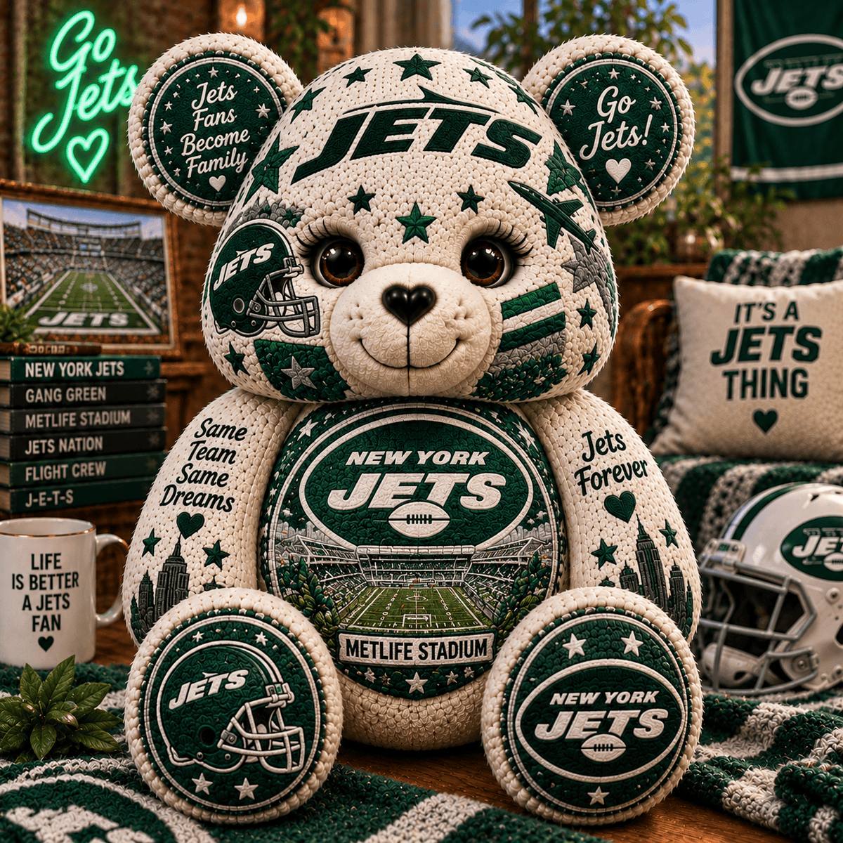 NYJ Bear Custom Shaped Pillow