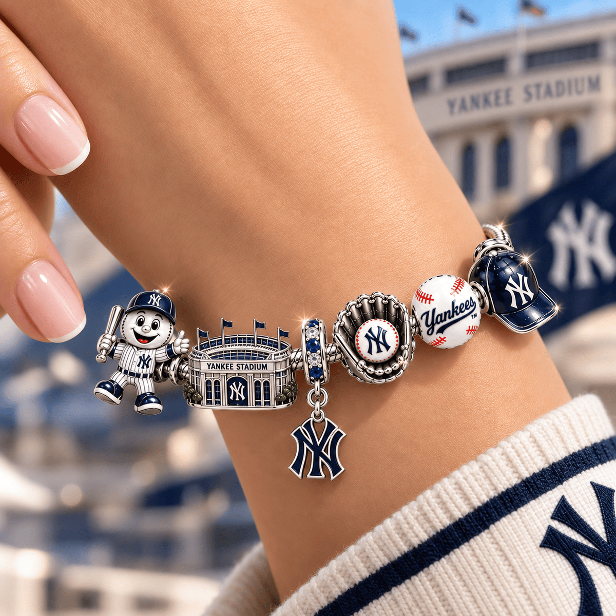 NYY Silver Charm Bracelet Set BMD