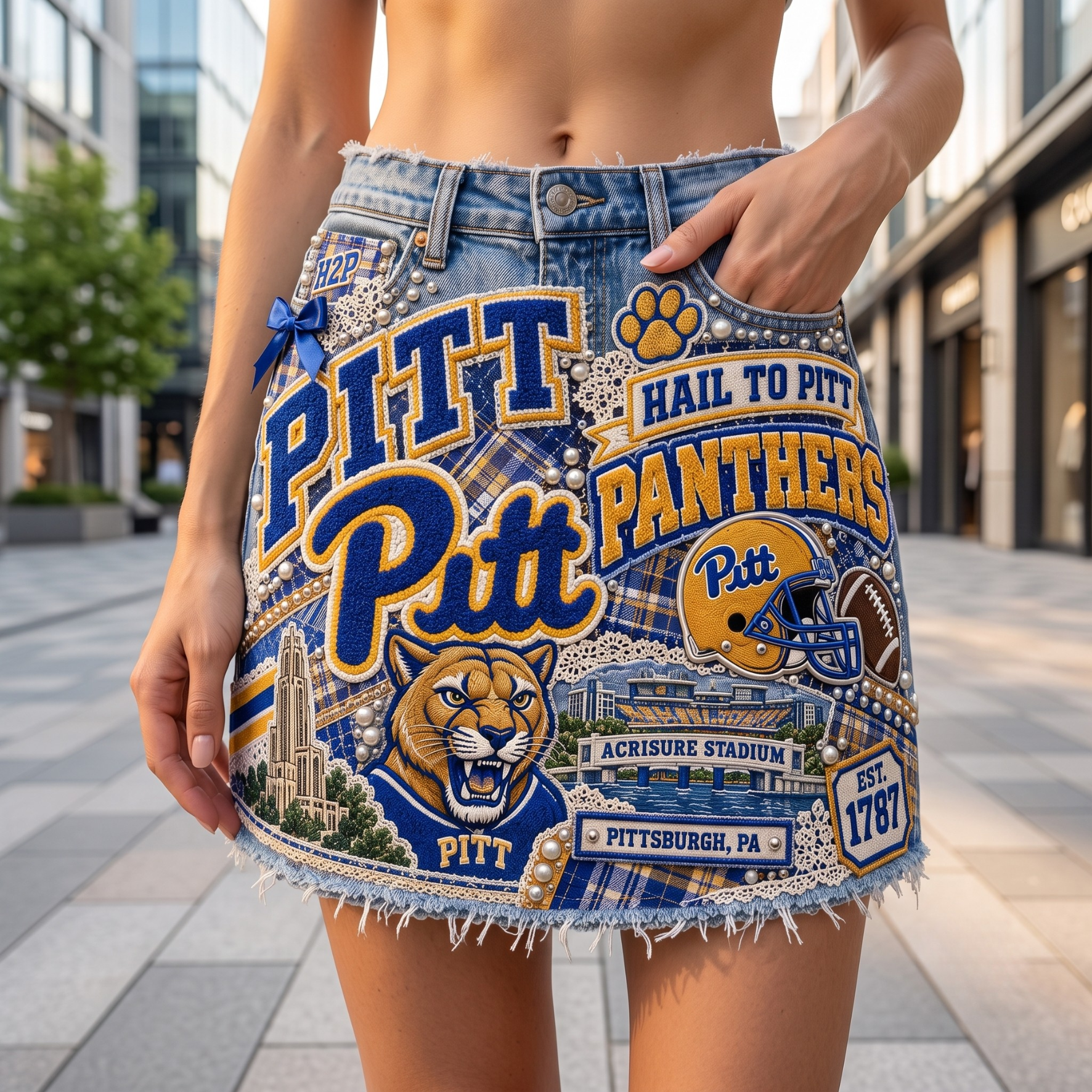 PITTS Embellished Denim Skirt NTKO
