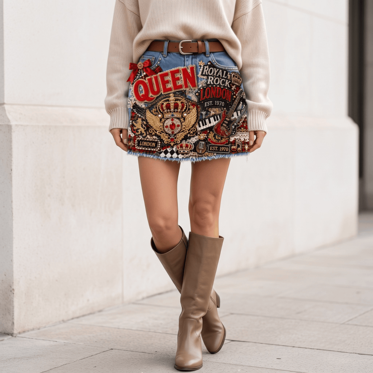 QNN Embellished Denim Skirt NTKO