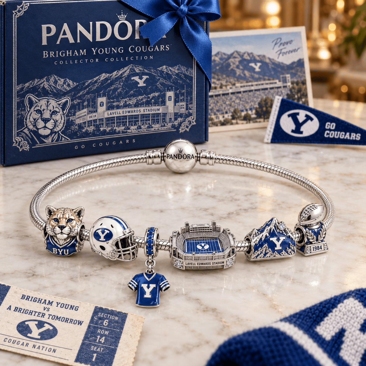 BYU Silver Charm Bracelet Set PTKL