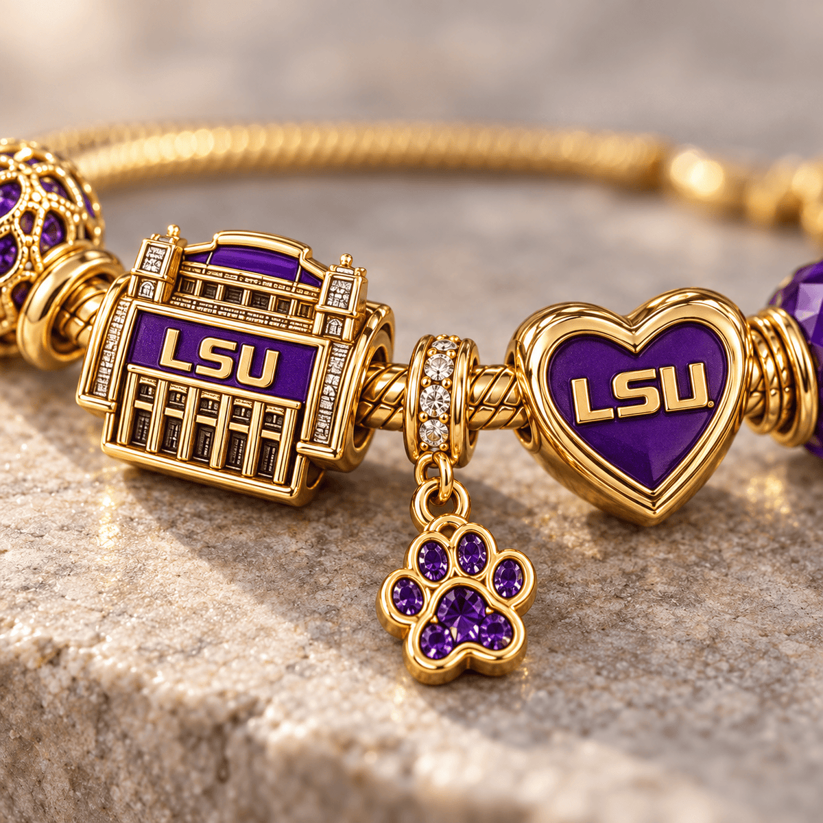 LSU Gold Charm Bracelet Set PTKL