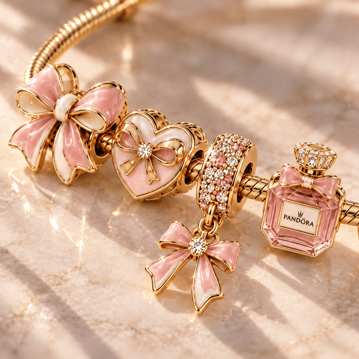 BOW Gold Charm Bracelet Set PTT