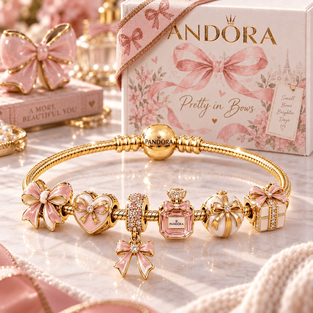 BOW Gold Charm Bracelet Set PTT