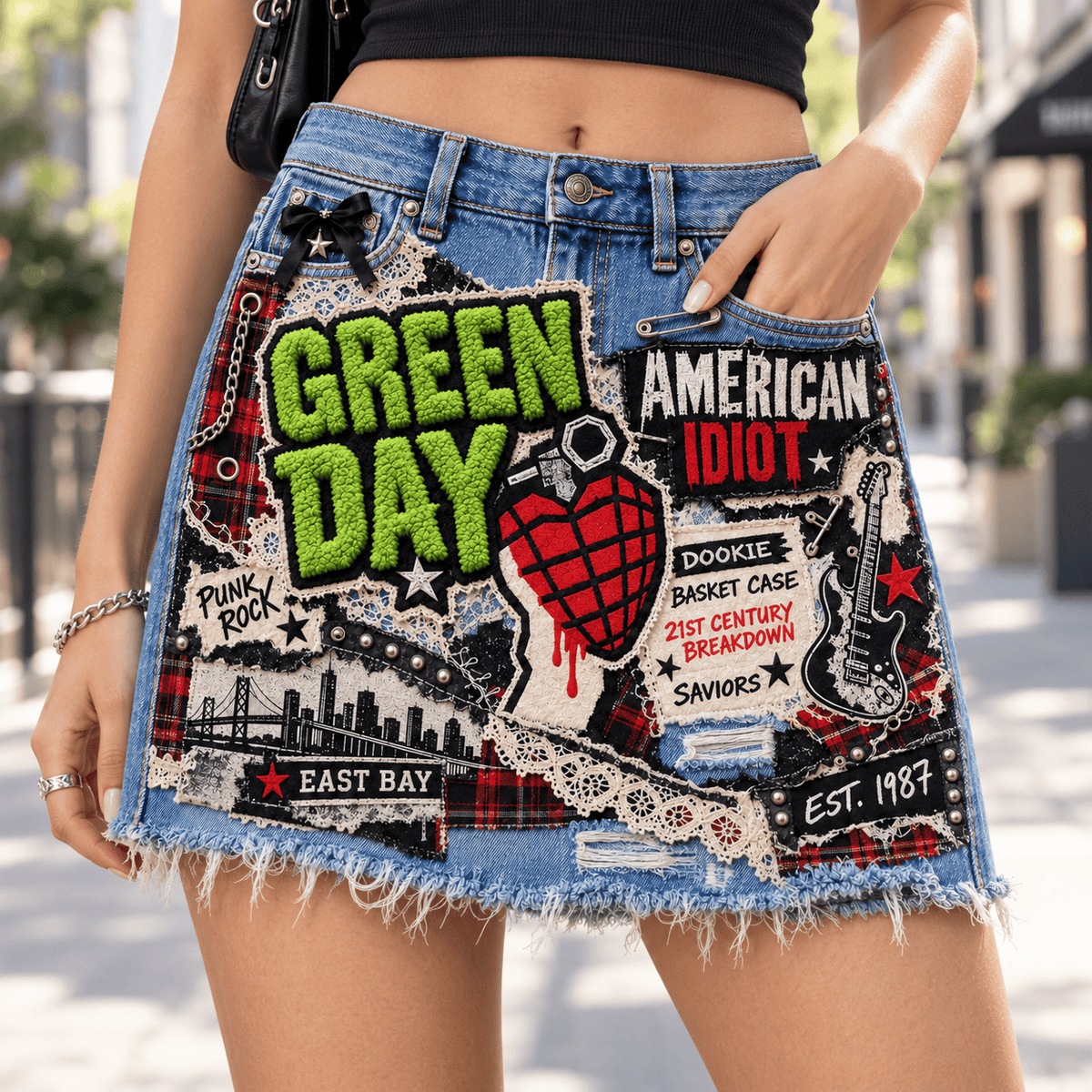 GRD Embellished Denim Skirt DNBN