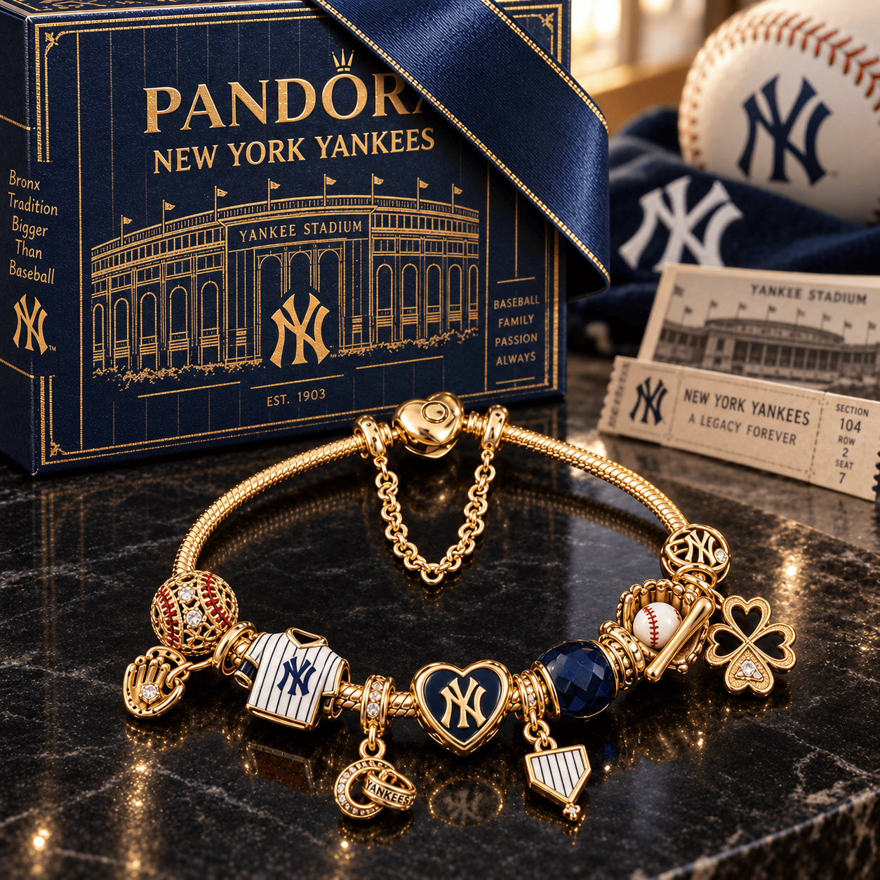 NYY Gold Charm Bracelet Set PTKL