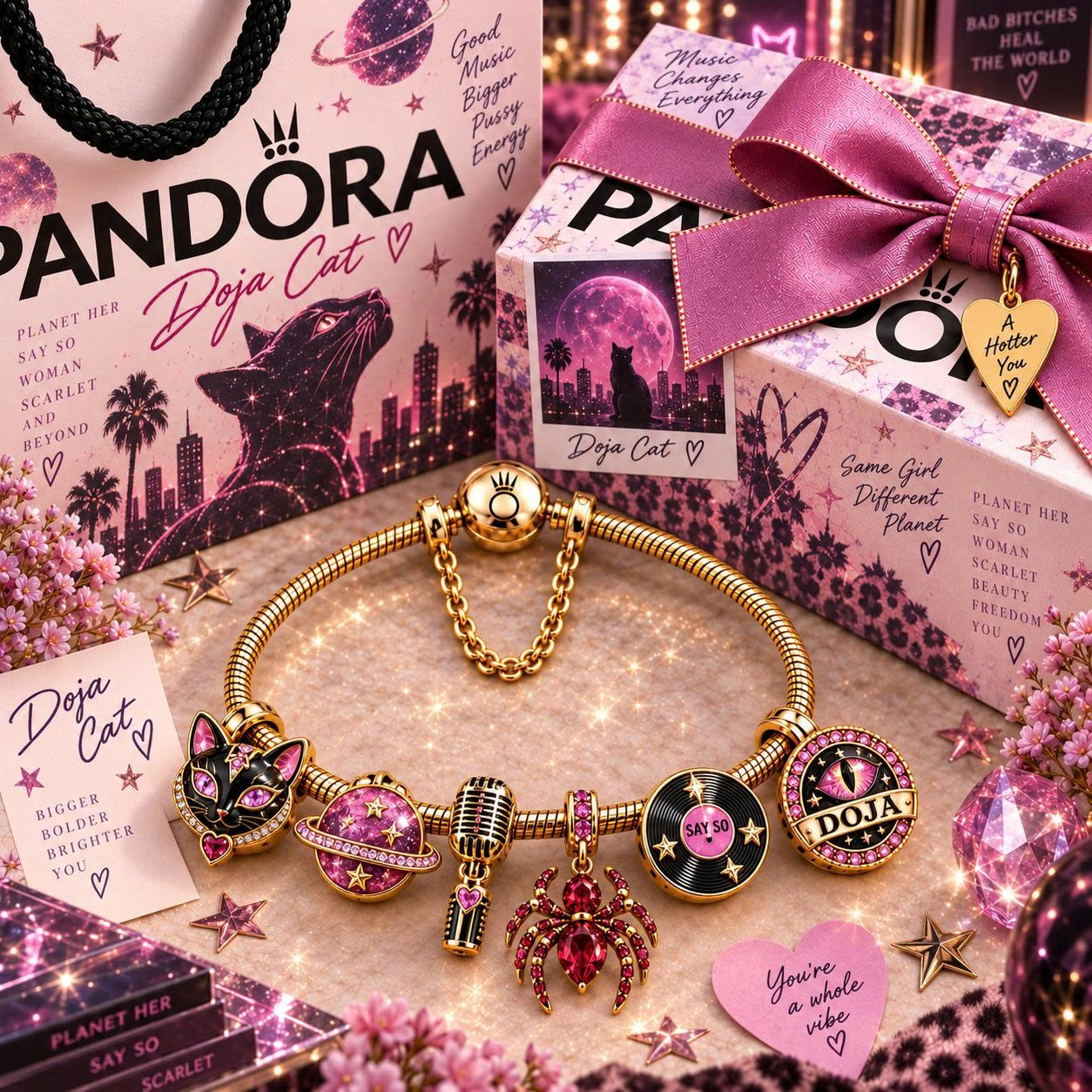 DJC Gold Charm Bracelet Set TTN